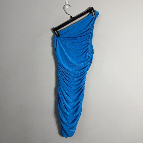 Lioness The Goddess One Shoulder Ruched Mini Dress Womens XS Blue Cocktail Party - Picture 4 of 14